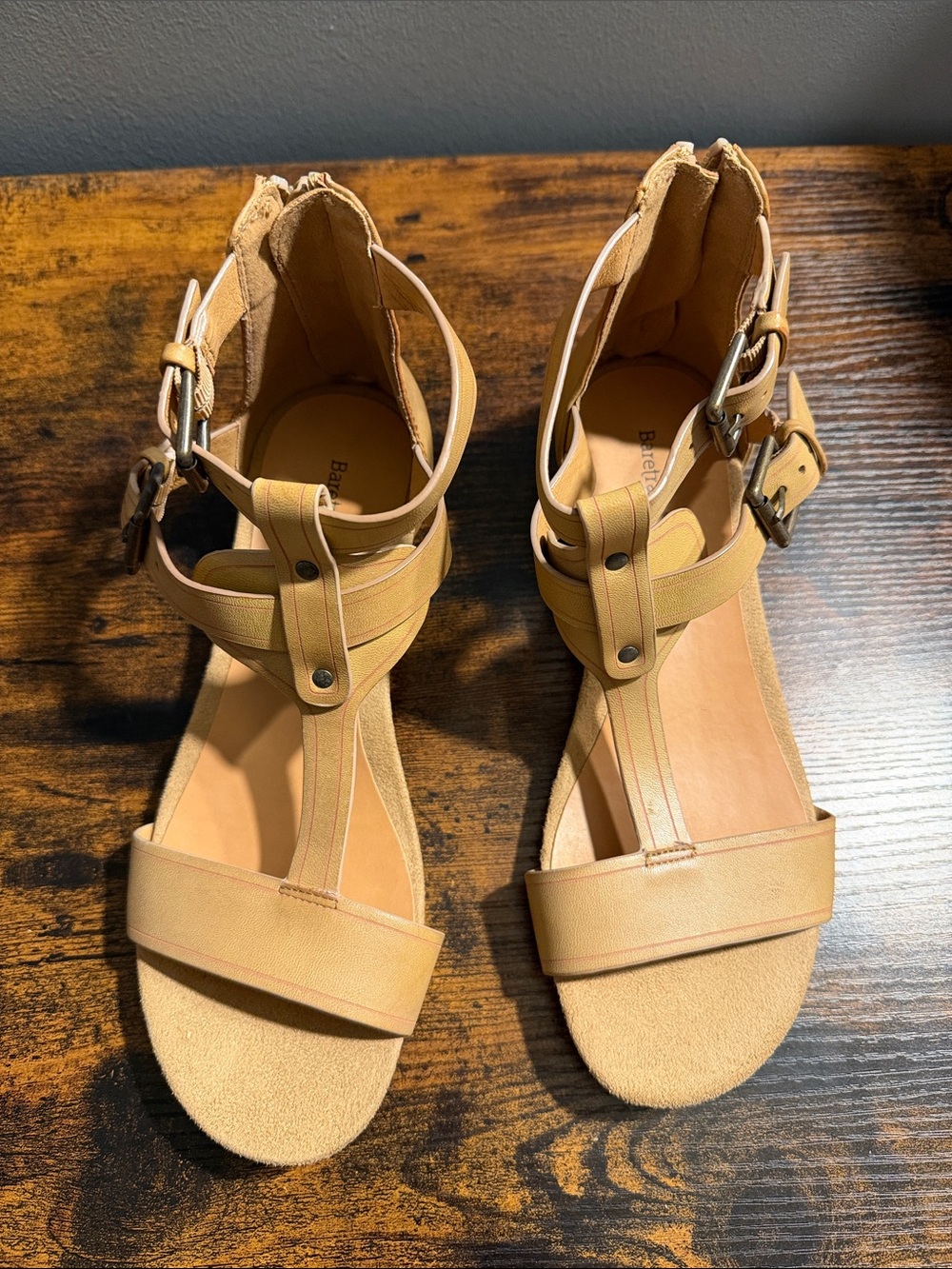 BareTraps Women's Tan Strappy Ankle Buckle Sandals
